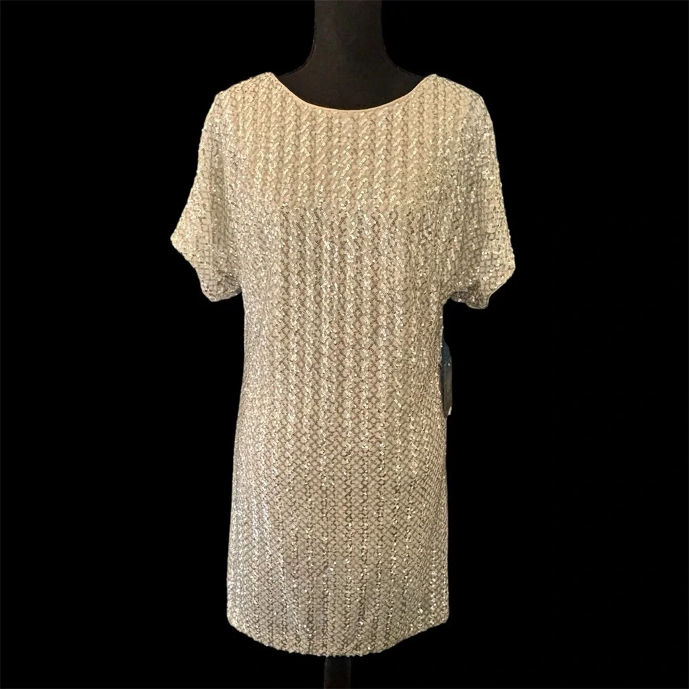 Vince Camuto short sleeve sequined shift dress sz 6 New - Picture 6 of 13